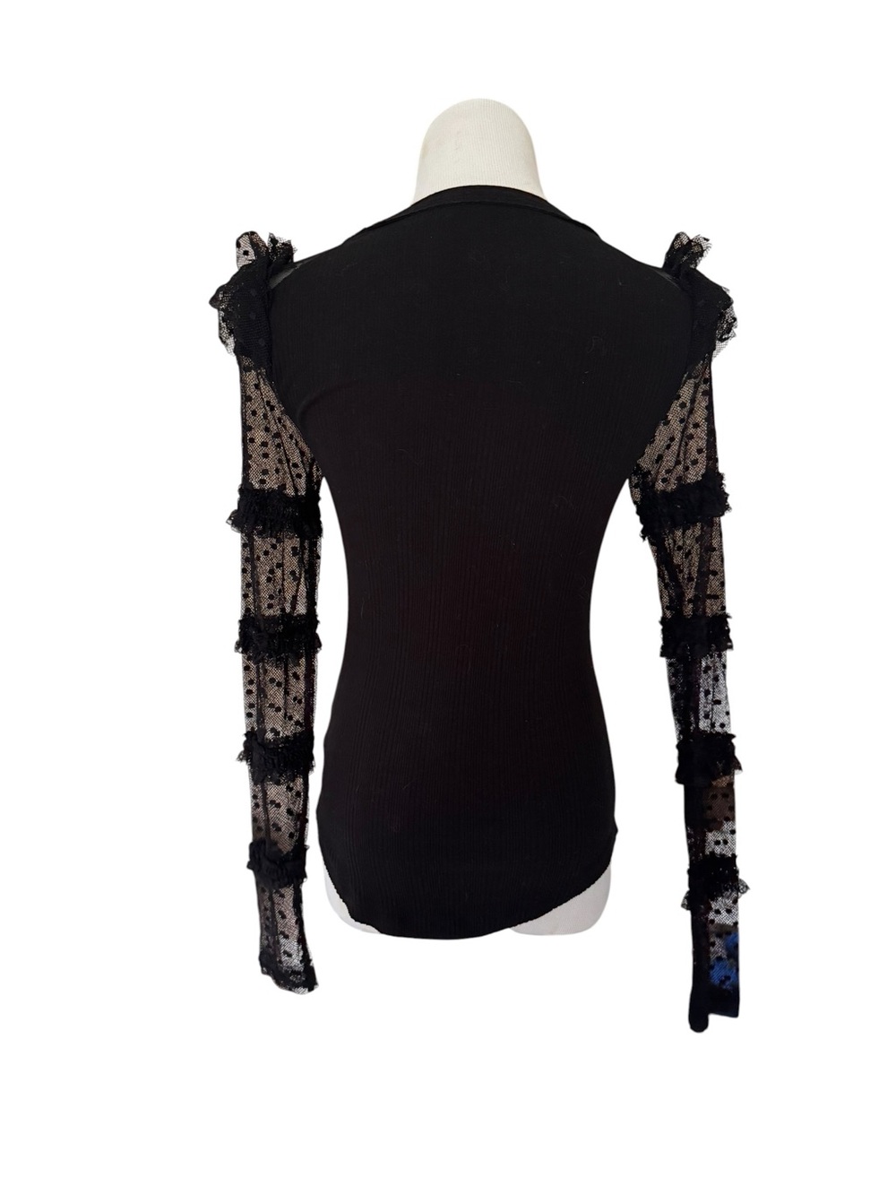 Free People "Kiss Kiss" Black Mesh Ruffle Long Sleeve Top - Picture 6 of 6
